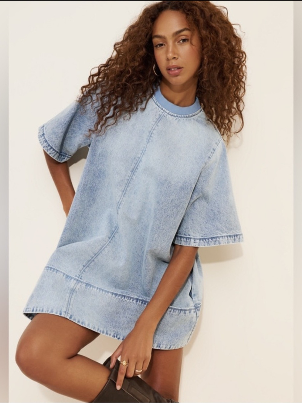 NWT Free People x We The Free Harlow Denim Mini Dress in Ocean Blue - Picture 2 of 14